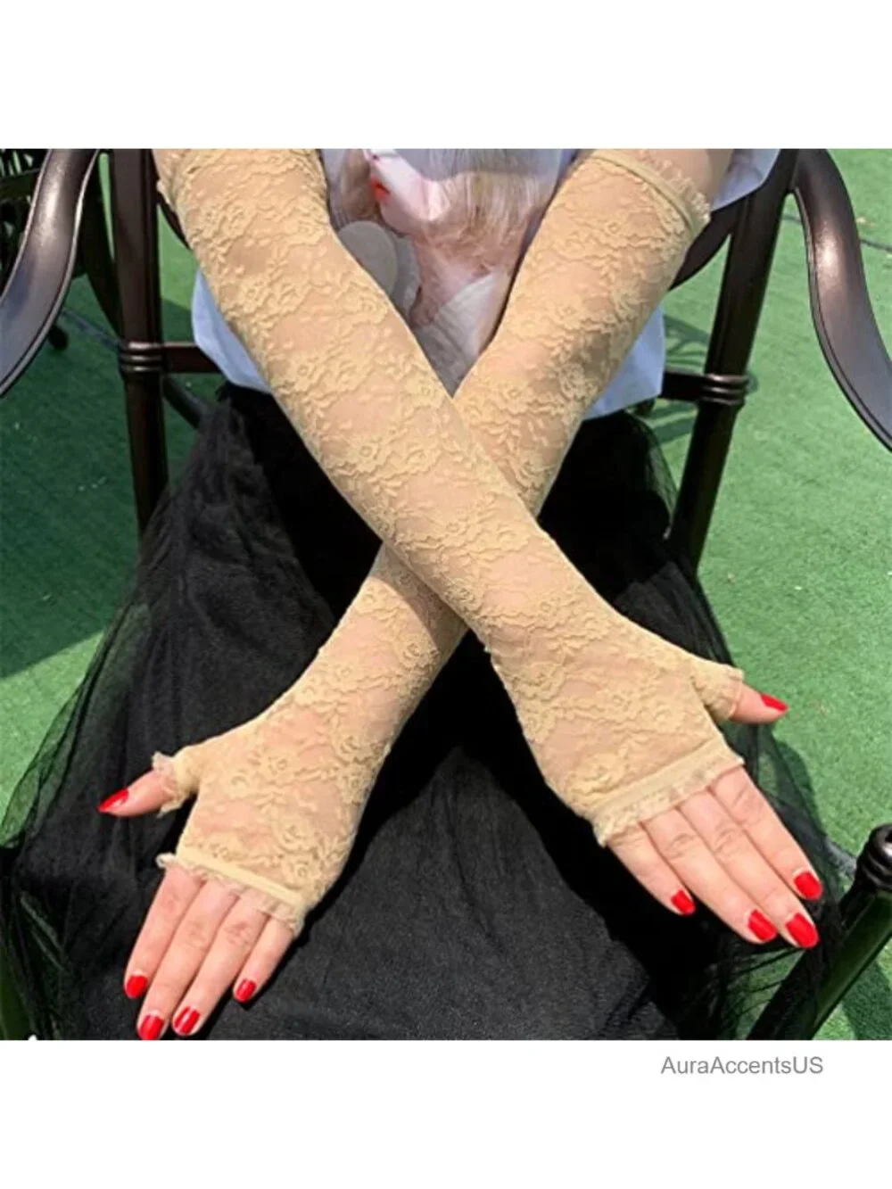 Lace Arm Warmers Gloves Fingerless Elbow Length Steampunk Goth Fishnet